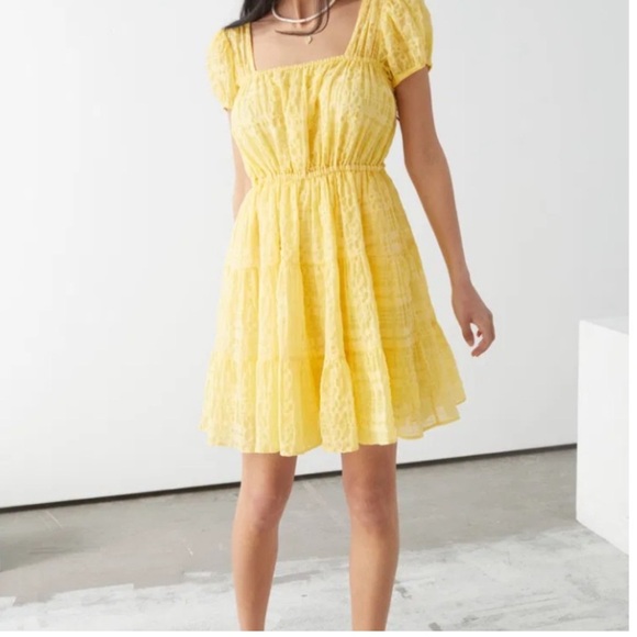 & Other Stories Dresses & Skirts - & Other Stories Puff Sleeve Ruffle Mini Dress tie back bright yellow Size Small